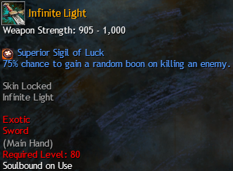 MMOJUGG Guild Wars 2 US Infinite Light Details View of Item Function and Use